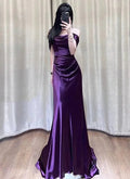 Vestido Longo de Cetim Roxo com Ombros Descobertos para Noite Y7372