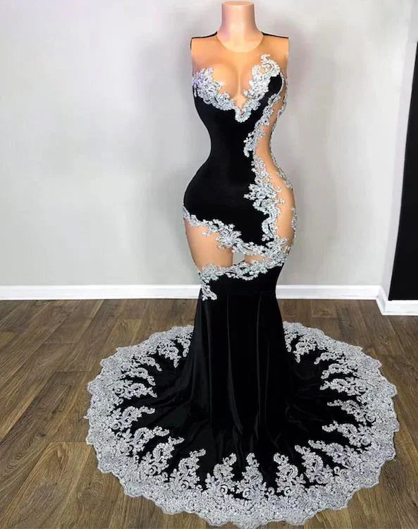 Black Prom Dresses Sexy Formal Dresses Lace Applique Evening Dresses Formal Occasion Dresses Y5988