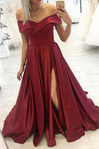 Einfaches burgunderrotes langes Ballkleid mit schulterfreiem Ausschnitt burgunderrotes Abendkleid Y253