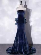 Vestidos de baile longos de veludo azul sereia vestido de noite longo de veludo azul Y4387