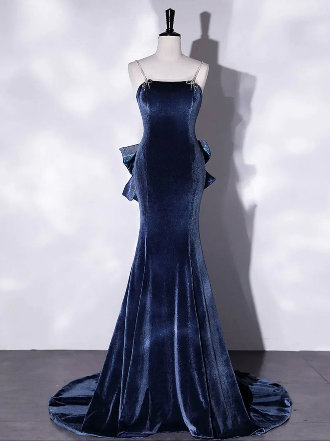 Vestidos de baile longos de veludo azul sereia vestido de noite longo de veludo azul Y4387