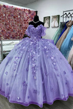 Vestido de Bola de Alfazema para Senhora Vestido Doce 15 com Borboletas Y4503