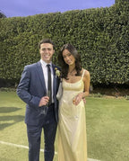 Vestido largo elegante amarillo tipo funda para noche Atuendo para invitada de boda amarillo Y6896