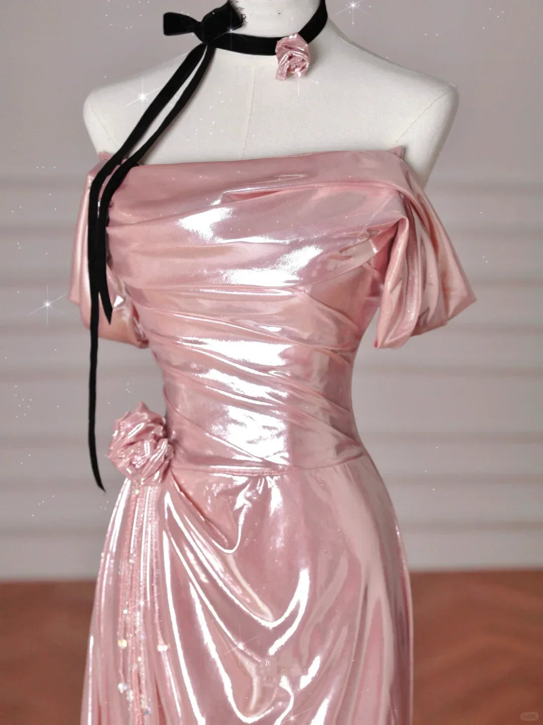 Vestido Longo de Cetim Rosa Deslumbrante com Ombros Descobertos, Estilo Sereia, para Baile e Noite Y8630