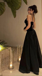 Vestido longo de cerimónia preto com alças de moda Y7992