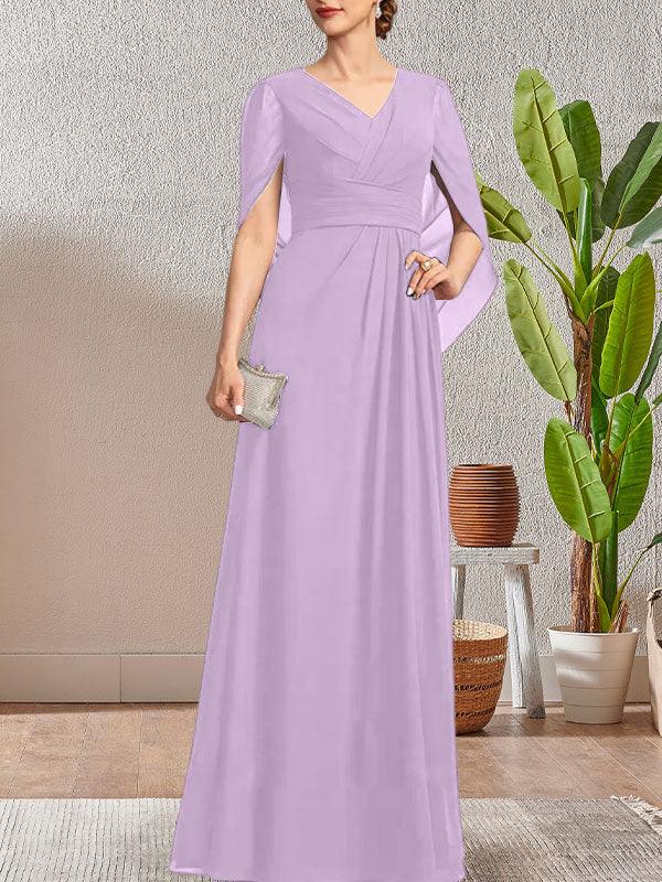 Dark Navy A-Line V-Neck Long Mother of Bride Dress