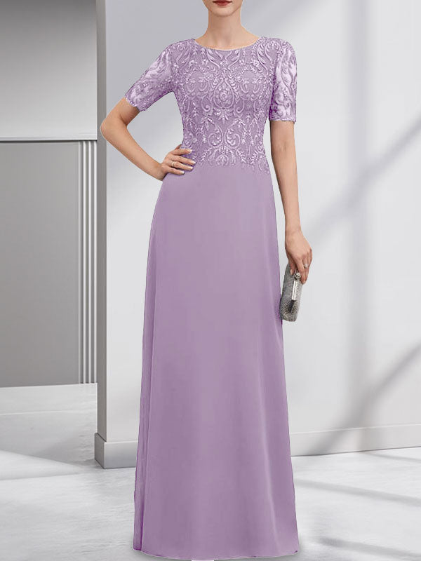 A-line Scoop Floor-Length Lace Chiffon Mother of the Bride Dress With Sequins