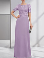 A-line Scoop Floor-Length Lace Chiffon Mother of the Bride Dress With Sequins