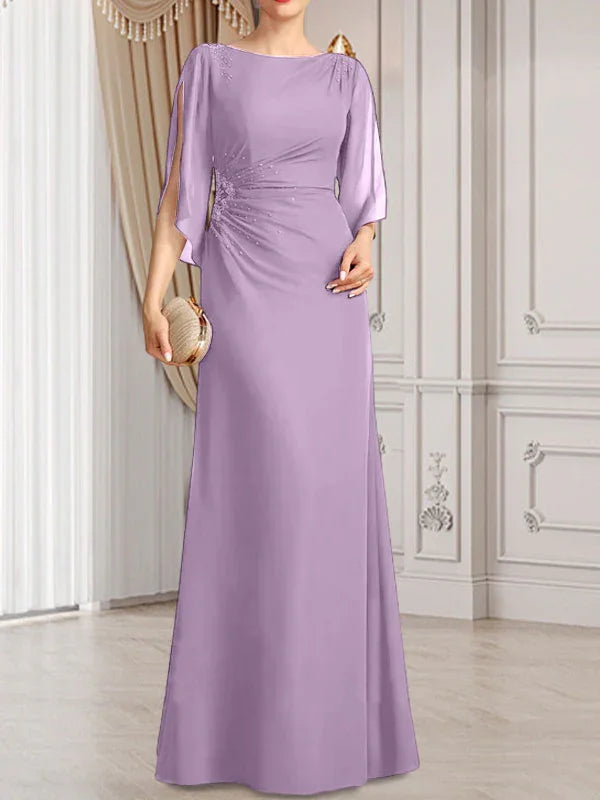 Sheath/Column Scoop Floor-Length Chiffon Mother of the Bride Dress With Pleated Beading
