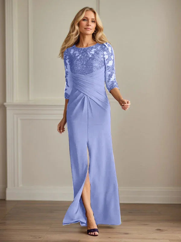 Abito da madre della sposa in crepe elasticizzato con fodera in pizzo color prugna