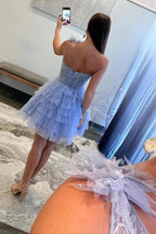 Vestidos de Regresso a Casa com Saia em Camadas de Renda, Corte em A, Um Ombro Só, Cor de Alfazema