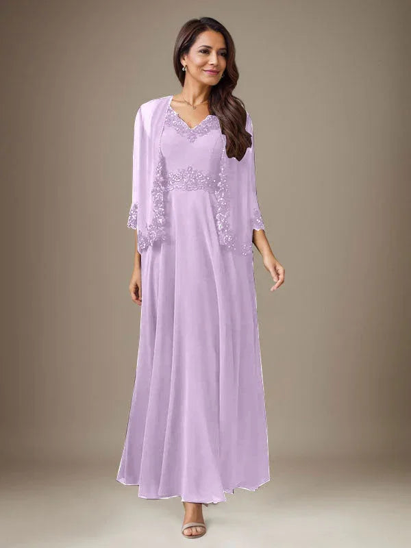Abito a linea A in chiffon con paillettes color prugna