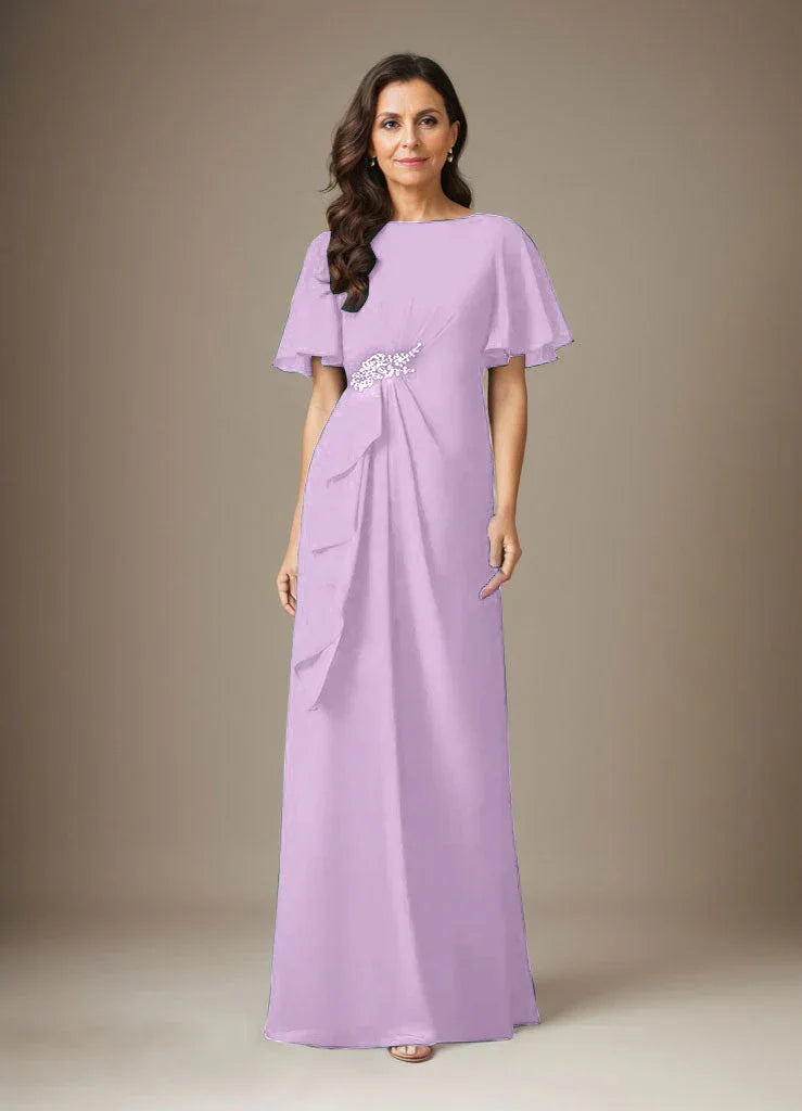 Abito a guaina blu scuro in chiffon con perline