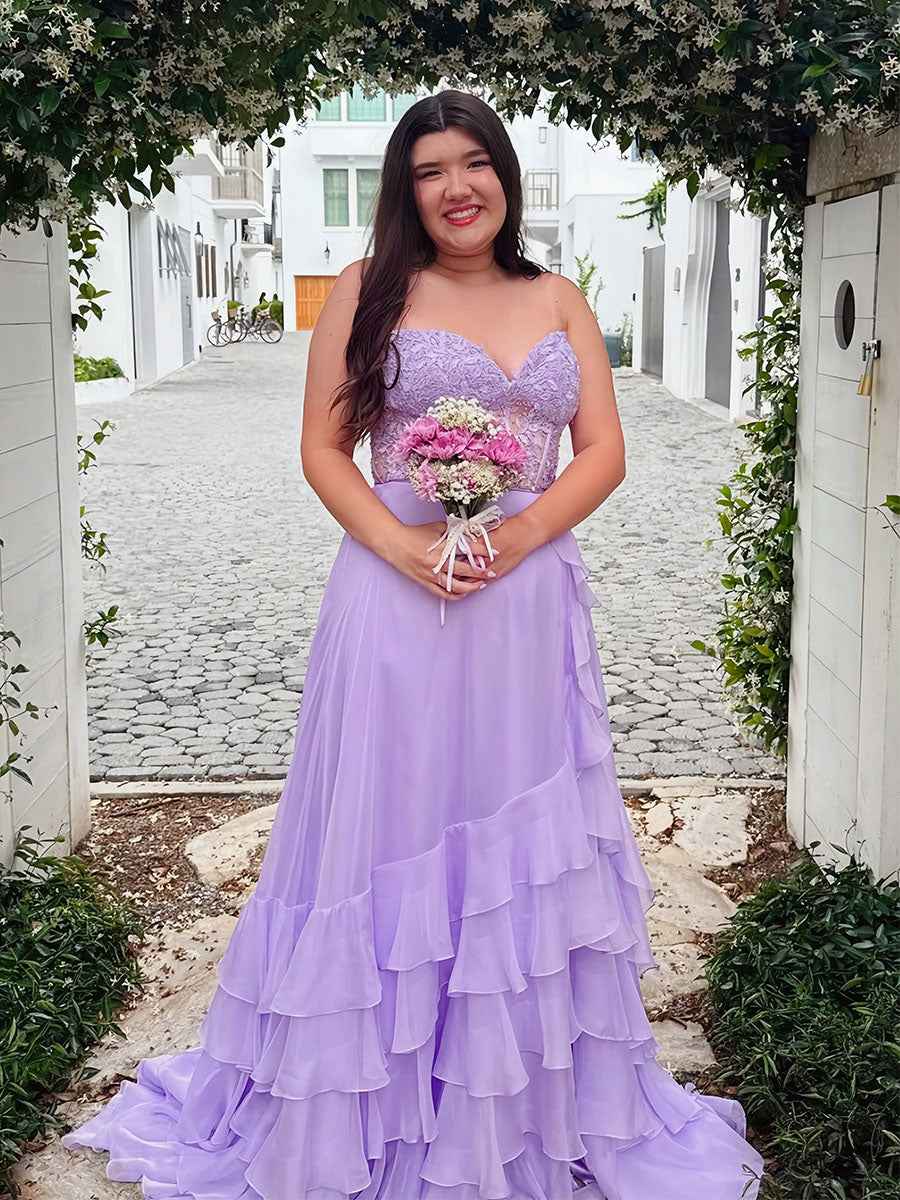Light Blue A Line Strapless Applique Corset Prom Dress Ruffle Skirt