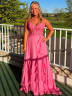 Light Blue A Line Strapless Applique Corset Prom Dress Ruffle Skirt