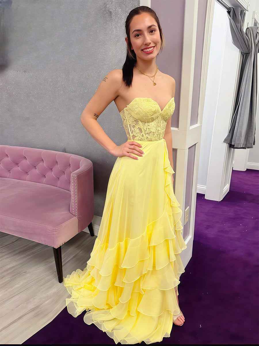 Light Blue A Line Strapless Applique Corset Prom Dress Ruffle Skirt