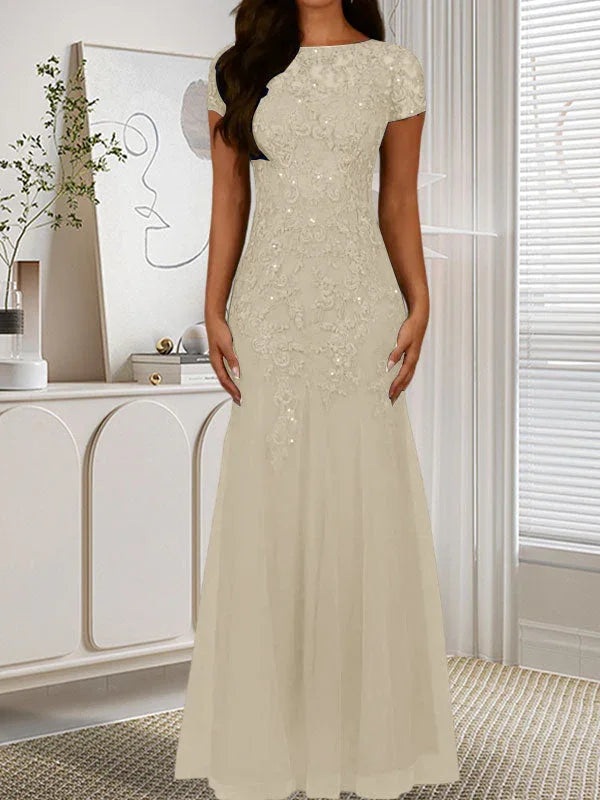 Abito in tulle con scollo a sirena e paillettes blu marina scuro