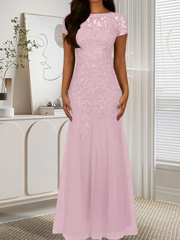 Abito in tulle con scollo a sirena e paillettes blu marina scuro