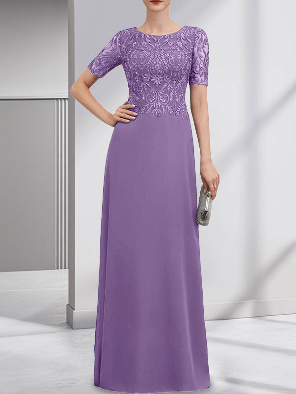 A-line Scoop Floor-Length Lace Chiffon Mother of the Bride Dress With Sequins