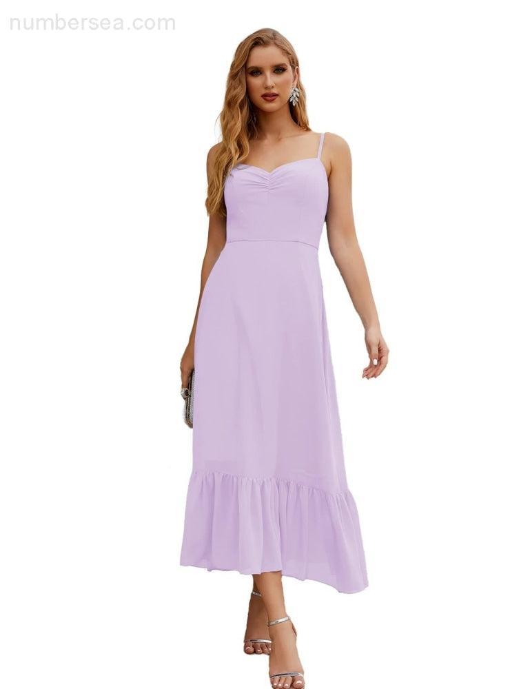 Numbersea Vestido de Dama de Honra em Chiffon com Alças Finas, Comprimento ao Tornozelo, Formal, Corte em A, para Cocktail e Festa de Regresso a Casa para Jovens SEA28028