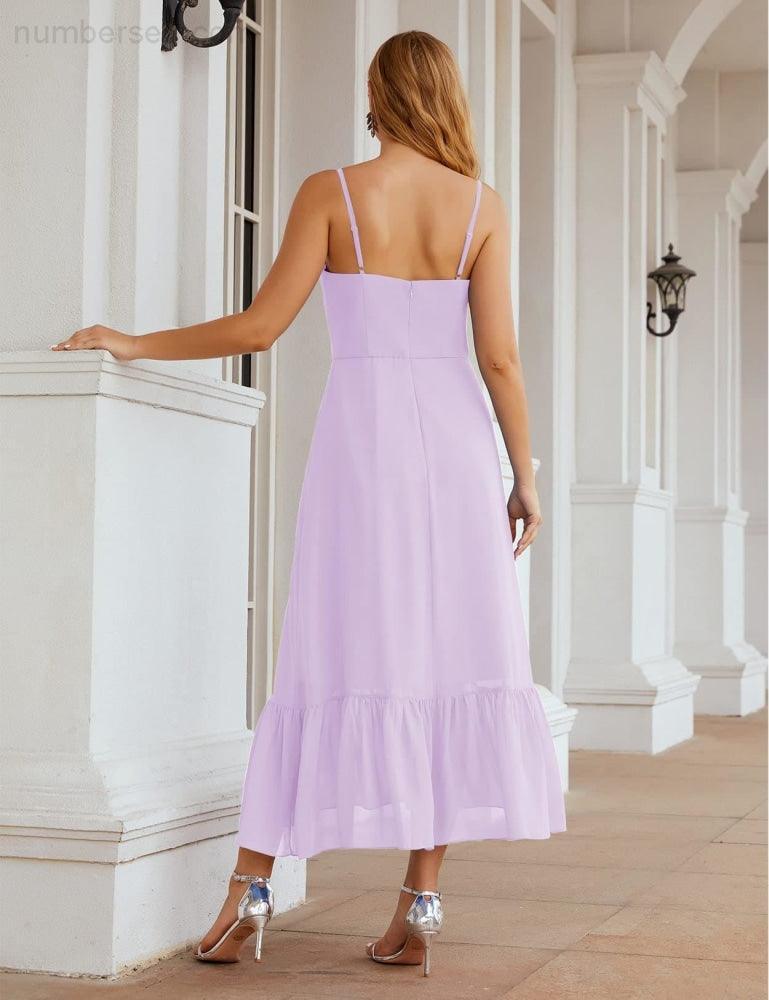 Numbersea Vestido de Dama de Honra em Chiffon com Alças Finas, Comprimento ao Tornozelo, Formal, Corte em A, para Cocktail e Festa de Regresso a Casa para Jovens SEA28028