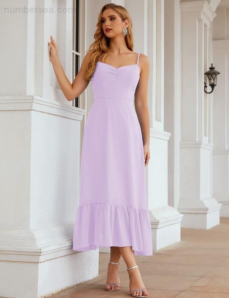 Numbersea Vestido de Dama de Honra em Chiffon com Alças Finas, Comprimento ao Tornozelo, Formal, Corte em A, para Cocktail e Festa de Regresso a Casa para Jovens SEA28028