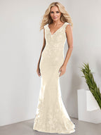 A-line V-Neck Floor-Length Lace Chiffon Mother of the Bride Dress With Applique Sequins Mermaid Dresses