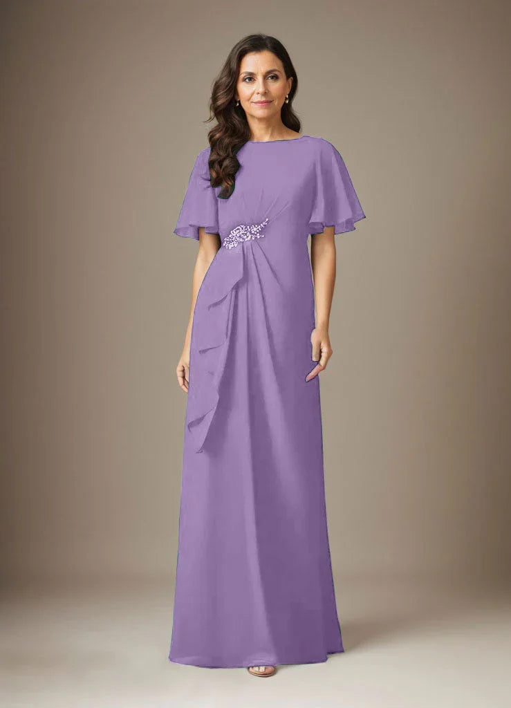 Abito a guaina blu scuro in chiffon con perline