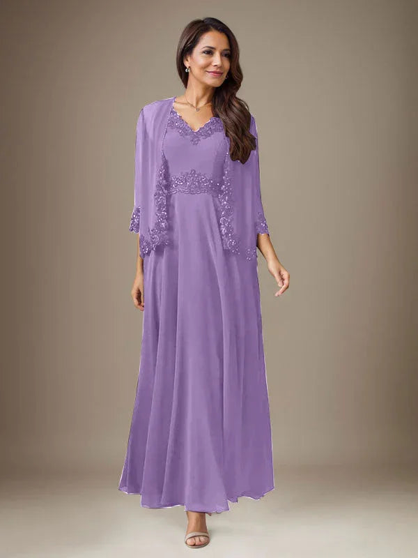 Abito a linea A in chiffon con paillettes color prugna