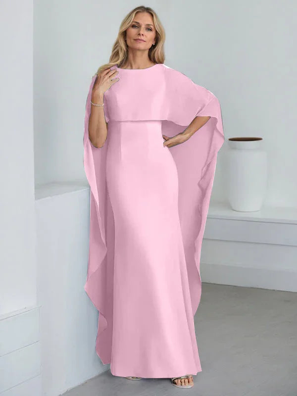 Vestido de madrina de novia de gasa largo hasta el suelo con corte recto y volantes en cascada