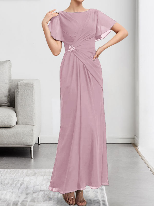 A-line Scoop Illusion Tea-Length Chiffon Lace Mother of the Bride Dress With Beading Sequins