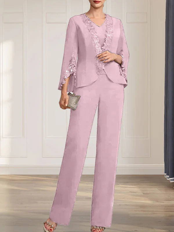 Getrennte Overall/Hosenanzug V-Ausschnitt bodenlanger Chiffon Brautmutterkleid