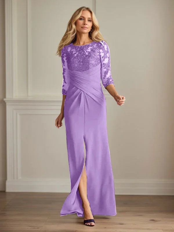 Abito da madre della sposa in crepe elasticizzato con fodera in pizzo color prugna