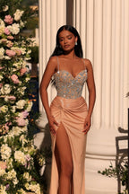 Long Mermaid Spaghetti Straps Sweetheart Satin Prom Dress With Slit