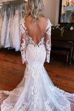 Vestido de Noiva Sereia com Mangas Compridas e Sobressaia