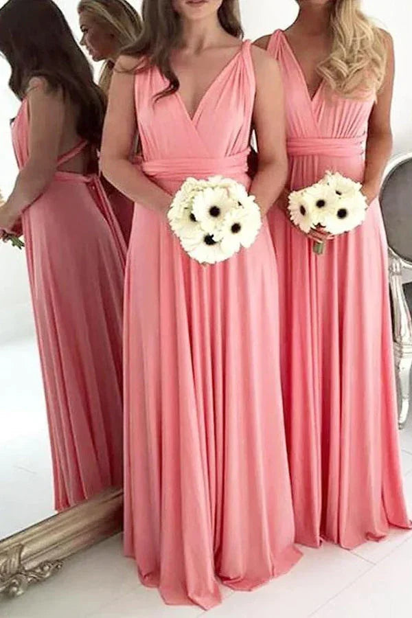Vestidos de Dama de Honra de Chiffon Comprido Tamanho Grande Coral Claro BD117