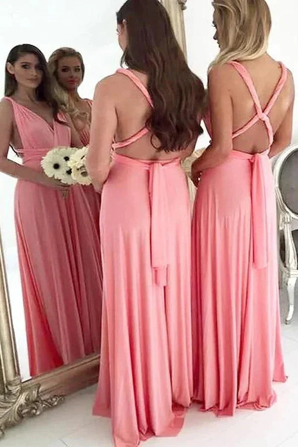 Vestidos de Dama de Honra de Chiffon Comprido Tamanho Grande Coral Claro BD117