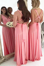 Vestidos de Dama de Honra de Chiffon Comprido Tamanho Grande Coral Claro BD117