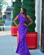 Vestido de Baile Roxo com Um Ombro Só e Cauda de Sereia Vestido de Noite Roxo Y5780