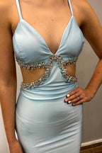 Light V-Neck Cutout Rhinestone Mermaid Long Formal Dress