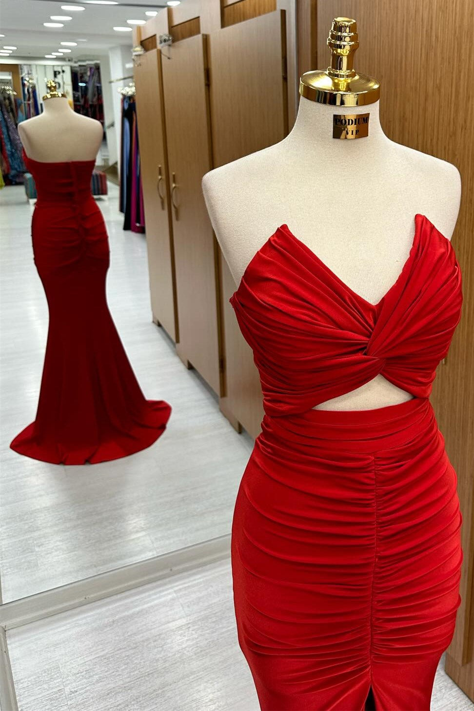 Strapless Twisted Knot Mermaid Long Formal Dress with Slit
