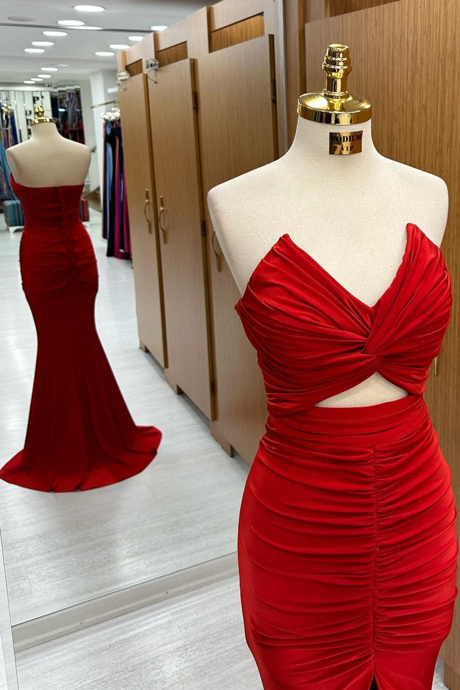 Strapless Twisted Knot Mermaid Long Formal Dress with Slit