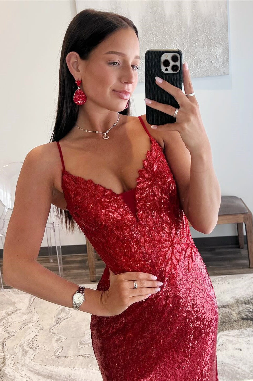 Sequin Plunge V Backless Mermaid Maxi Dress with Slit