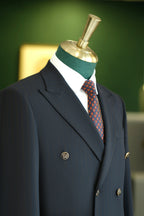 Abito in Lana a Righe Navy Doppio Petto Su Misura per Sposo Formale e Business