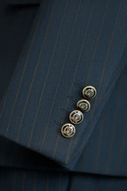 Abito in Lana a Righe Navy Doppio Petto Su Misura per Sposo Formale e Business