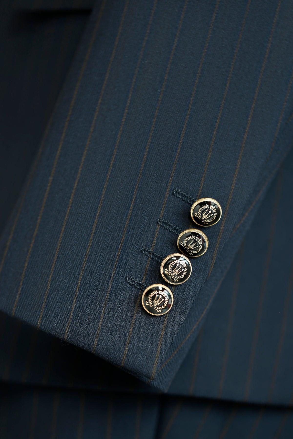 Navy Pinstripe Wool Double Breasted Suit Tailored For Formal Groom And Business
