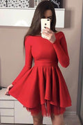 Vestido Curto Vermelho de Baile de Finalistas com Manga Comprida Preto Vestidos para Festa de Regresso a Casa