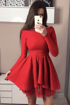 Vestido Curto Vermelho de Baile de Finalistas com Manga Comprida Preto Vestidos para Festa de Regresso a Casa