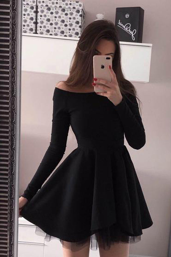 Vestido Curto Vermelho de Baile de Finalistas com Manga Comprida Preto Vestidos para Festa de Regresso a Casa