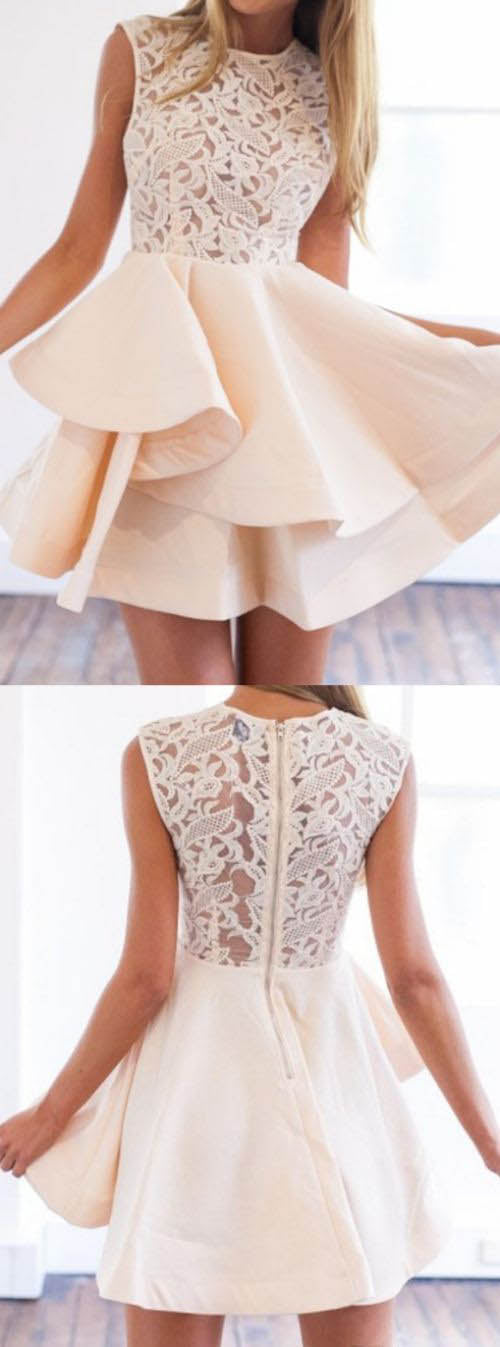 Haut court en dentelle rose blush Robes mignonnes pour bal de promo junior
